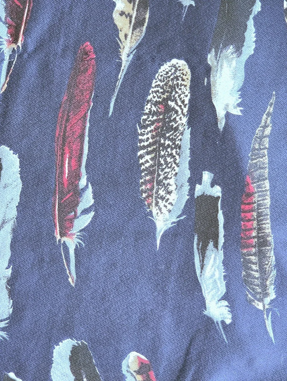 Joy Susan Feather Print Scarf Navy Blue 70 x 27